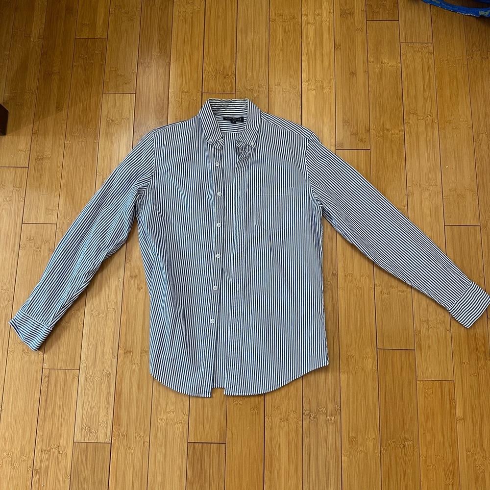 J. Crew Navy and White Striped Button Down Shirt